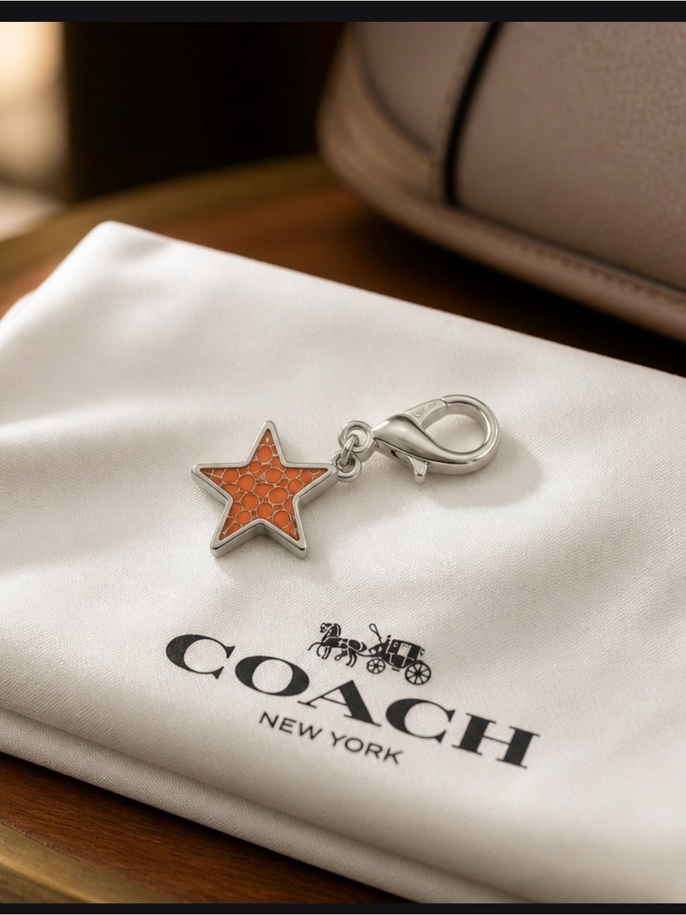 COACH Star Charm Keychain in Orange and Silver NWT